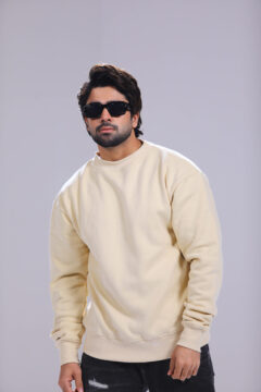 Men Plain Beige Sweatshirt Oversized